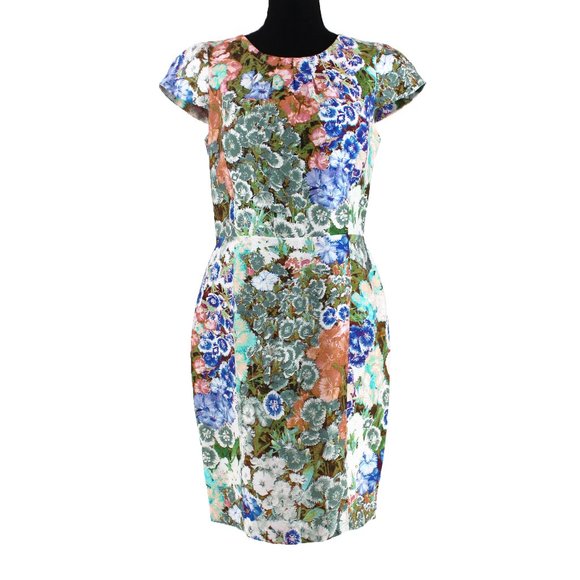 Etro Abstract Multicolor Floral Knee Length Short Sleeve Sheath Dress 44 - Picture 1 of 8
